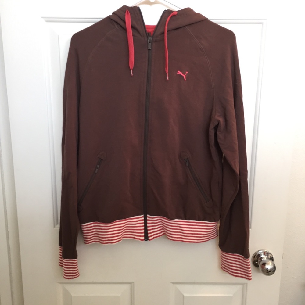 Brown Puma Zipper Hoodie Sweatshirt
